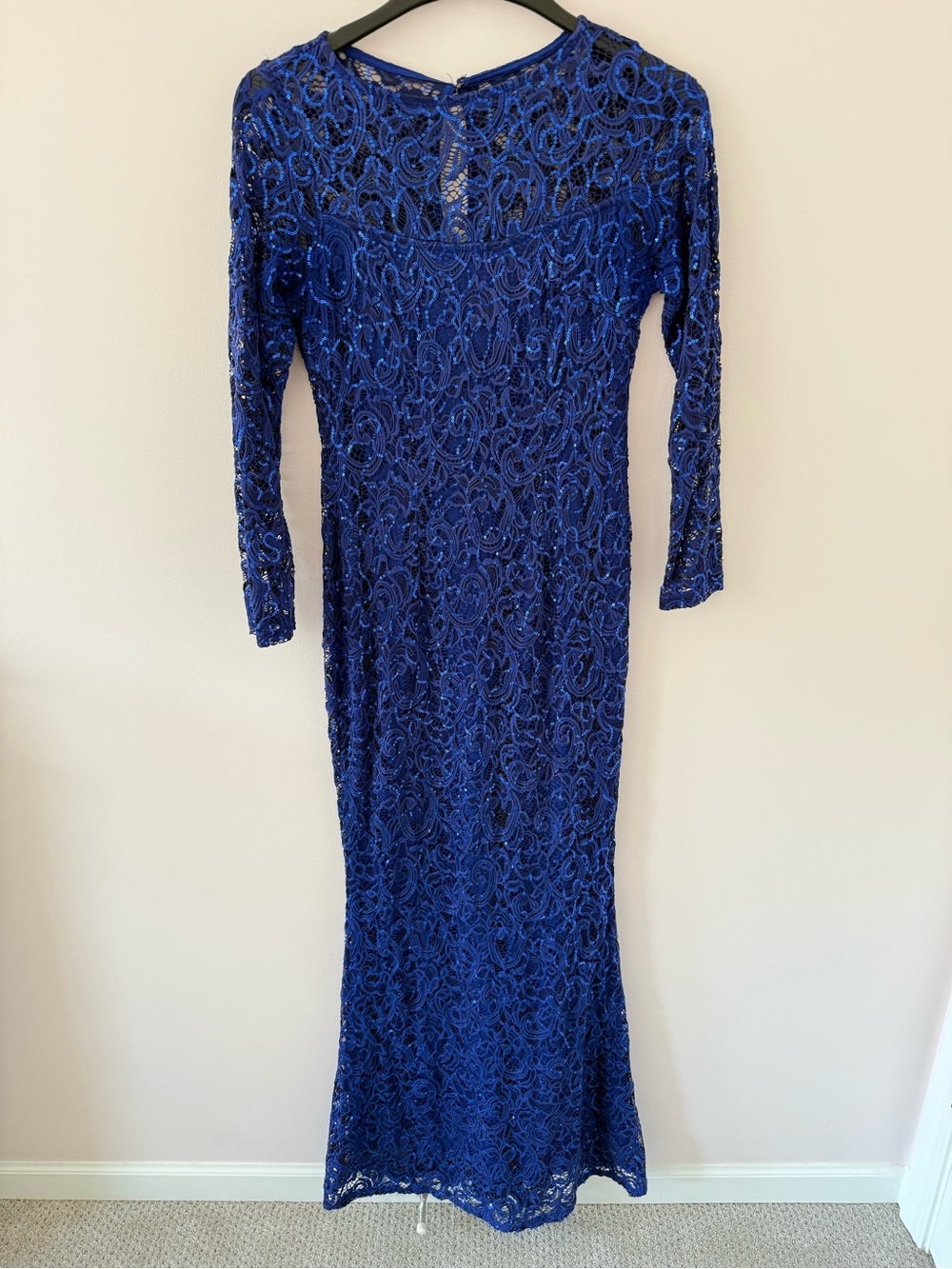 Marina Blue Sequin Lace Formal Gown